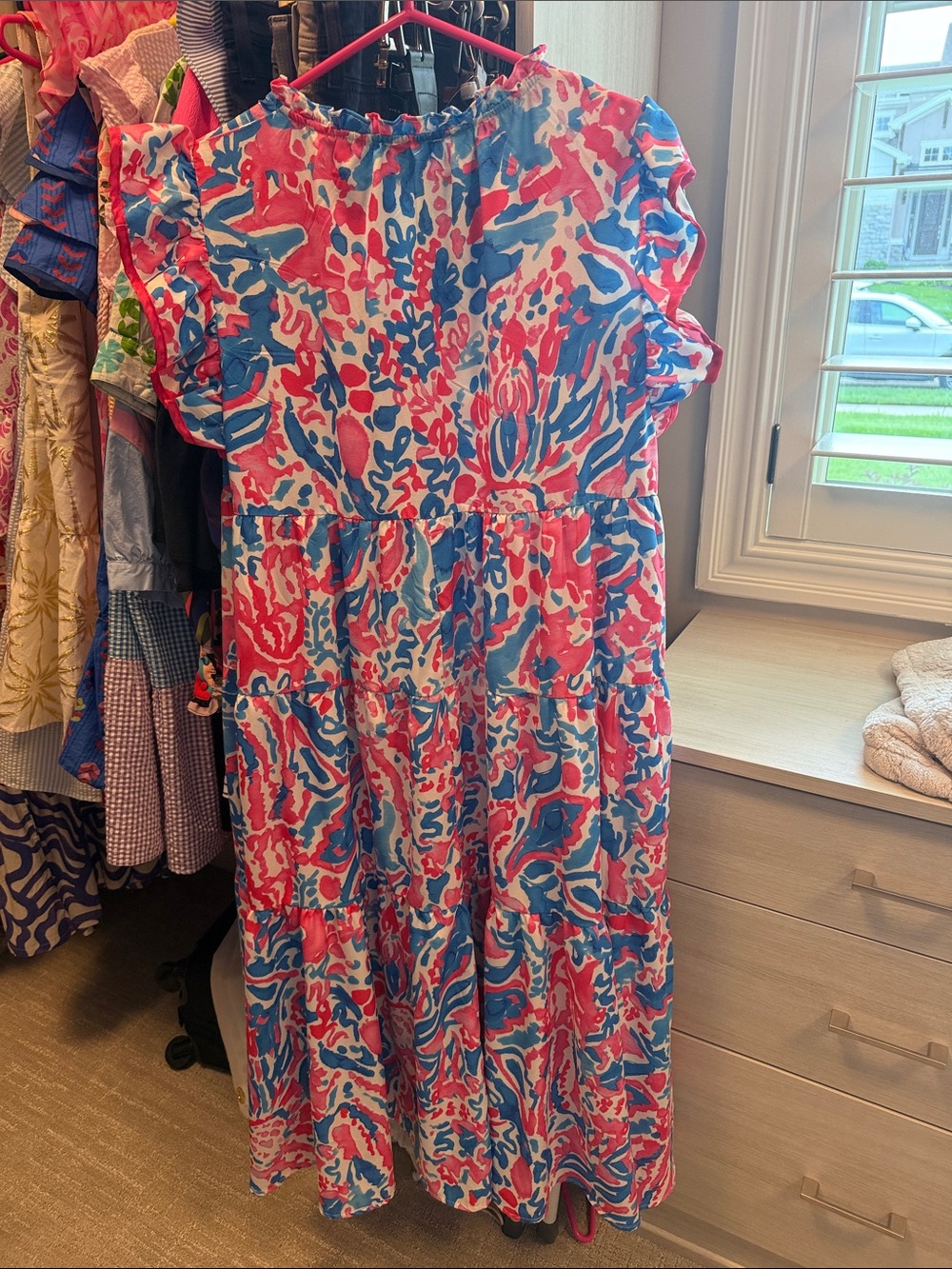 Umgee Floral Multicolor Ruffle Trim Dress (Blue, Pink, white) - Picture 3 of 3